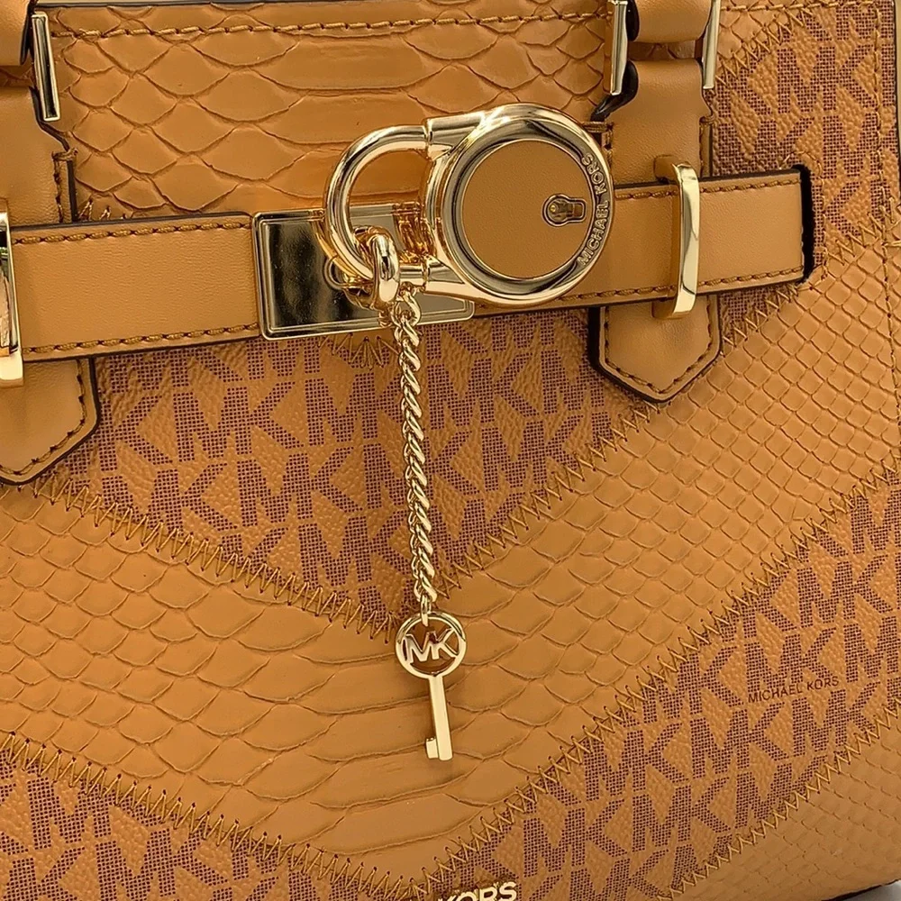MICHAEL KORS  Hamilton Small Signature Logo and Snake Embossed Satchel Cider